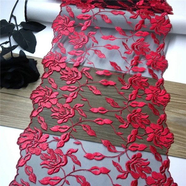 Embroidered Lace Netting 22 x 91 cm Red Polyester Lace with Floral Motif Decorative Fabric for Sewing Garments Decorations Wedding DIY 1