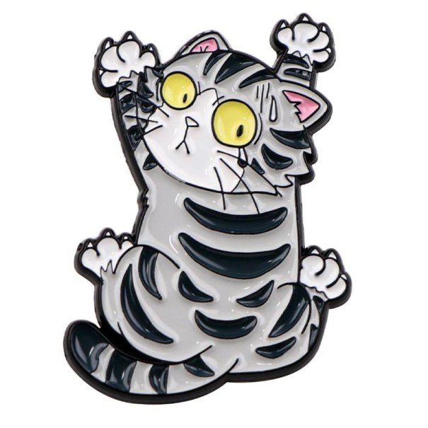 Enamelled Cat Pin Cartoon Design Approx 2.3 × 3.3 cm Metal Badge Black and White with Yellow Details Accessory for Backpack Clothing Lapel 1