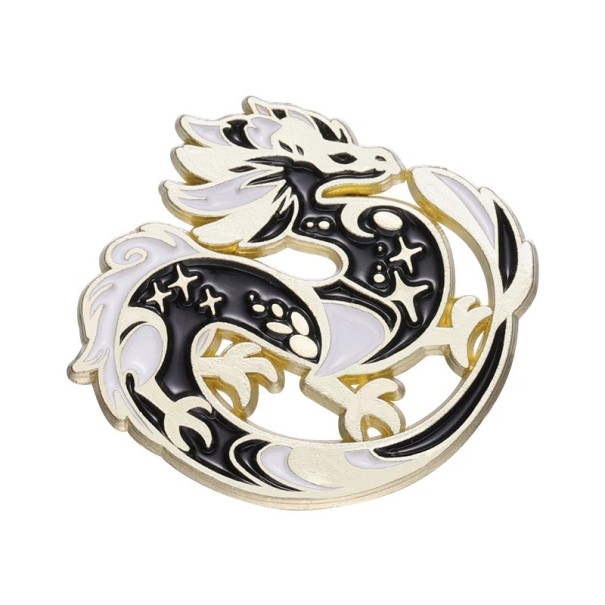 Enamelled Dragon Pin Approximately 2.8 × 3 cm Metal Brooch Black and White Design Badge Animal Jewellery for Backpack Clothing Lapel Accessory 1