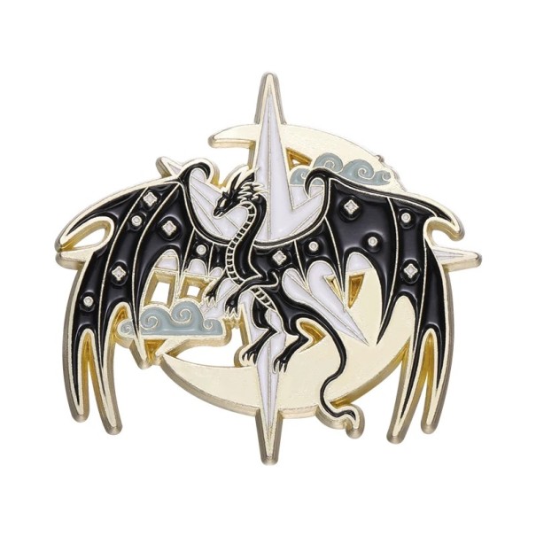 Enamelled Dragon Pin Approximately 2.8 × 3 cm Metal Brooch Black White Gold Badge for Backpack Lapel Clothing Accessory Jewellery 1