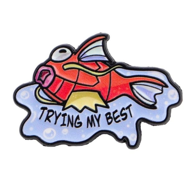 Enamelled Fish Pin with Inscription 3.4 × 2.3 cm Metal Brooch Red Blue Cartoon Badge Accessory for Backpack Lapel Clothing 1