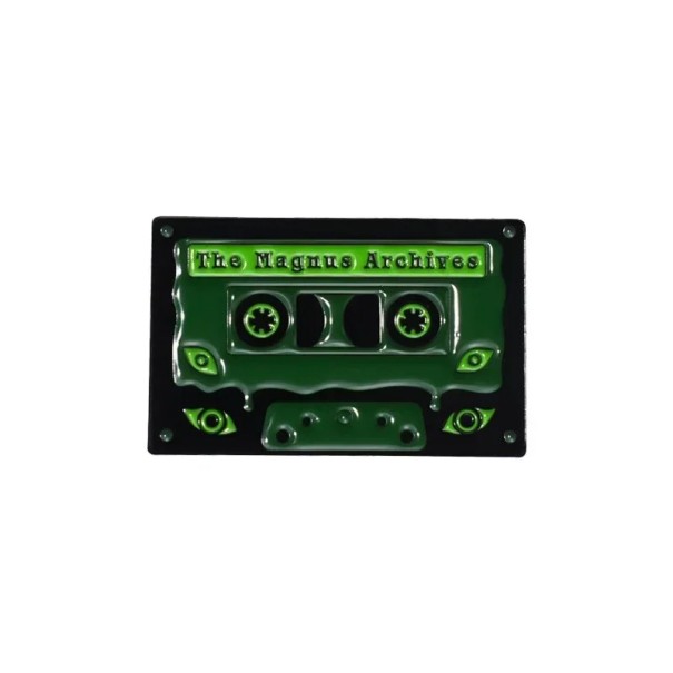 Enamelled Pin Music Cassette The Magnus Archives Approx 1.9 × 3 cm Metal Brooch Green-Black Retro Badge for Lapel Backpack Bag 1