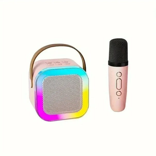 Enceinte karaoke portable avec microphone sans fil Suppression de la voix Bluetooth 5.3 Son DSP Effets LED Autonomie jusqu'à 10 heures Chantez sans câbles rose