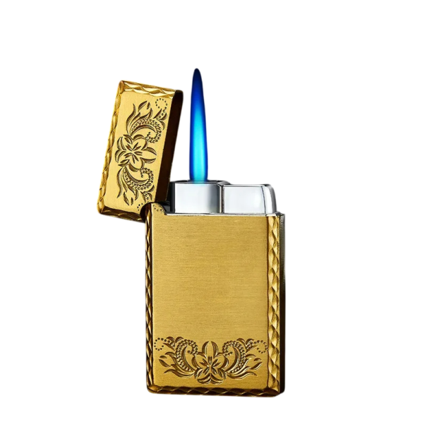 Encendedor de metal impermeable y a prueba de viento con patrón de águila. Encendedor para exteriores con una construcción resistente y un diseño estiloso. Ayudante para cualquier clima. dorado