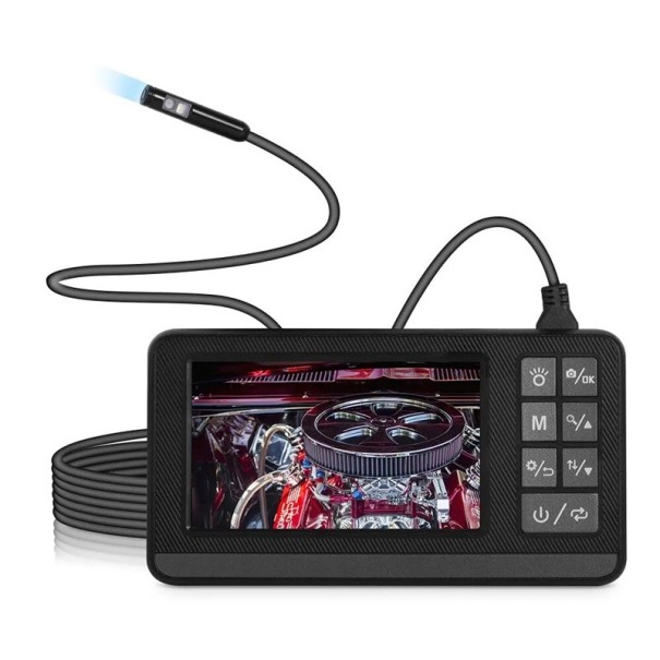 Endoskopická kamera 1080P HD se dvěma objektivy a LED světlem 8 mm sonda 4,3" LCD displej kabel 3 m IP67 černá pro opravy aut 1