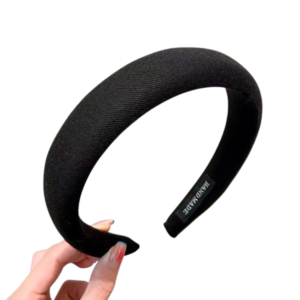Enfärgad bred hårband Universell storlek Polstrad tygband Hård elegant damhårband modeaccessoar svart