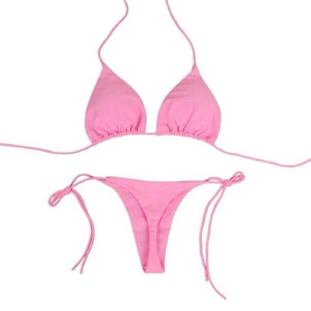Enkel triangelbikini för kvinnor med knytband i nacken och på sidorna Minimalistiskt snitt Badkläder för sommar och semester rosa L