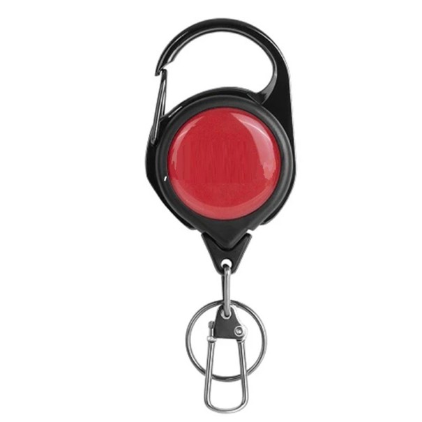 Enrouleur de badges Enrouleur avec mousqueton 6 x 3,6 cm 70 cm Support pratique pour clés et cartes d'identité Enroulement automatique Mousqueton solide Pendentif compact rouge