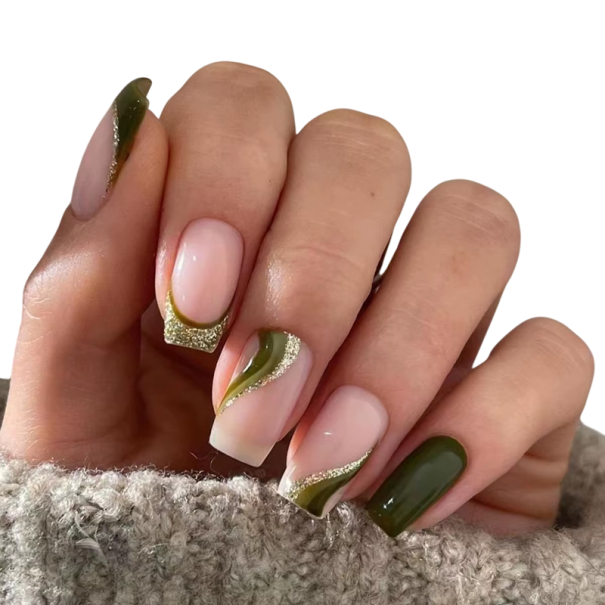 Ensemble complet d'ongles artificiels 24 pcs Ongles autocollants pour manucure à domicile Forme carrée pour un look soigné 1