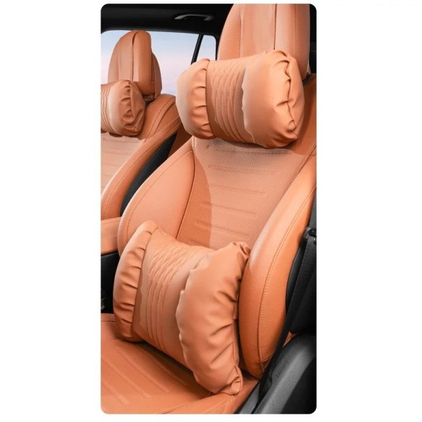 Ensemble d'appuie-têtes et de soutien lombaire pour voiture en simili cuir, coussins doux environ 33 × 20 × 11 cm et 38 × 28 × 11 cm, accessoire intérieur orange