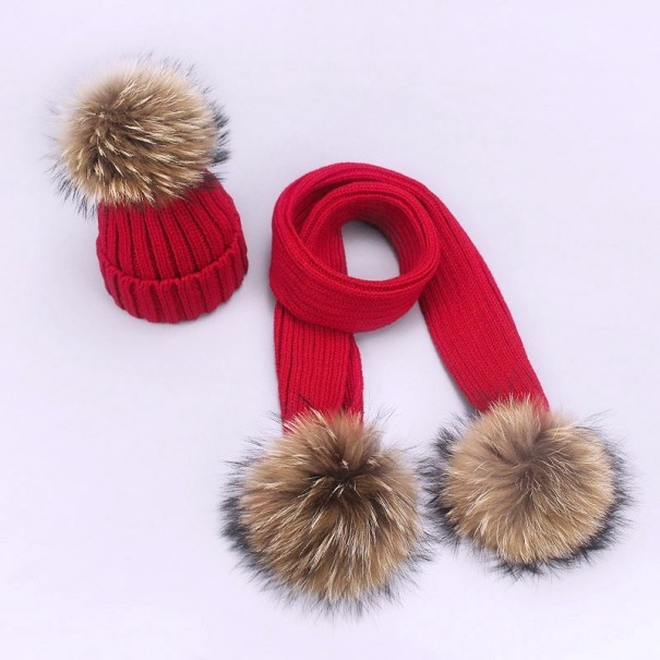 Ensemble d'hiver pour enfants avec bonnet et écharpe à pompons rouge