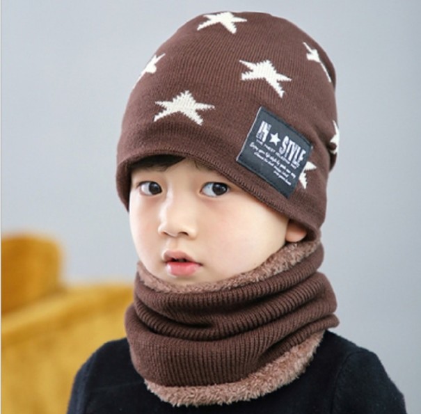 Ensemble d'hiver pour enfants bonnet et tour de cou D12 marron