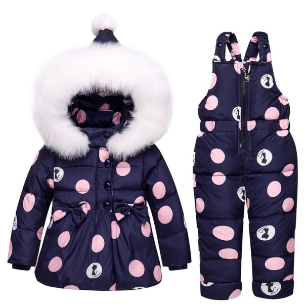 Ensemble d'hiver pour fille à pois - Veste et pantalon J2505 bleu foncé 2