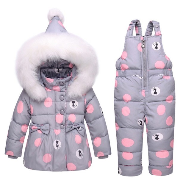 Ensemble d'hiver pour fille à pois - Veste et pantalon J2505 gris 9-12 mois