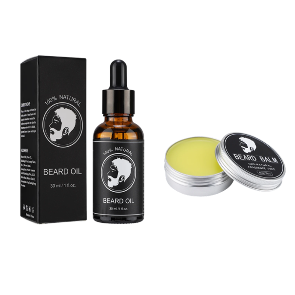 Ensemble d'huile pour la croissance de la barbe 30 ml et baume en cire naturel Biotine Huile d'avocat Coiffage Soin de la barbe Brillance Douceur 1