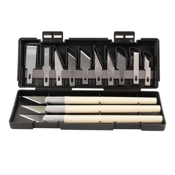 Ensemble d'outils pour impression 3D 3x poignée antidérapante 13x lame en acier Outils de sculpture Nettoyage de modèles 3D Boîte en plastique 1