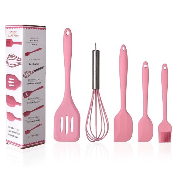 Ensemble d'ustensiles de cuisine en silicone - 5 pièces rose