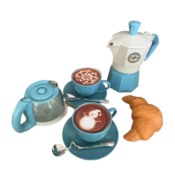 Ensemble de 11 pièces de service à café en plastique pour enfants, simulation de vaisselle, jeu de rôle, cuisine, maison, thé en plein bleu