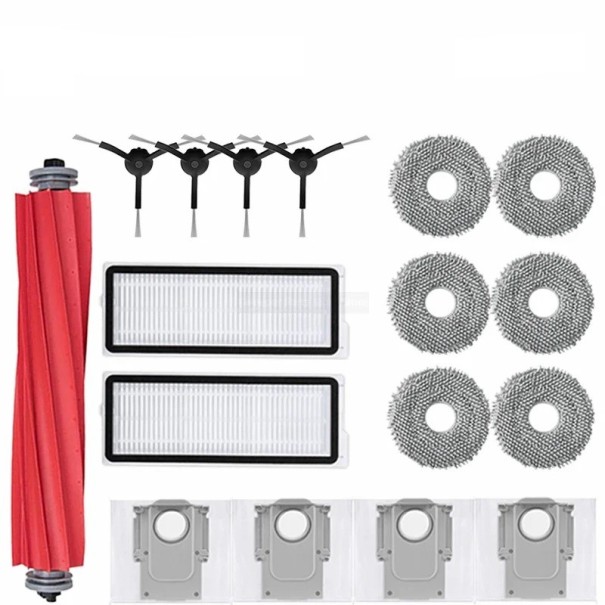 Ensemble de 17 pièces d'accessoires pour aspirateur robot avec filtre HEPA, lingettes de nettoyage, brosses latérales, sacs à poussière, pièces de rechange en silicone et en caoutchouc noir