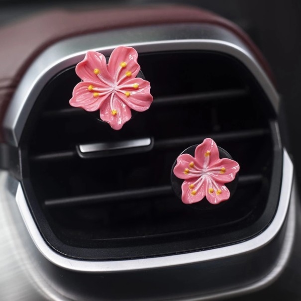 Ensemble de 2 clips pour parfum d'auto Fleur Pêche Ouvrage d'air Décor Diffuseur d'arôme Air frais pour l'intérieur rose