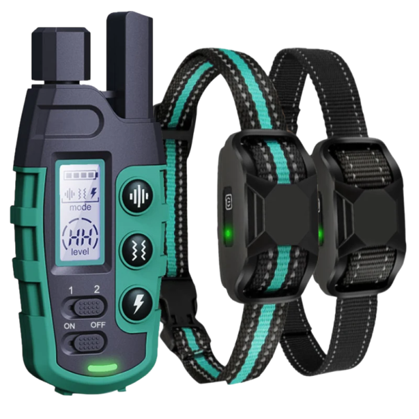 Ensemble de 2 colliers de dressage électriques pour chiens 2–54 kg Étanche Rechargeable Vibrations Son Choc Télécommande Dressage des animaux de compagnie vert
