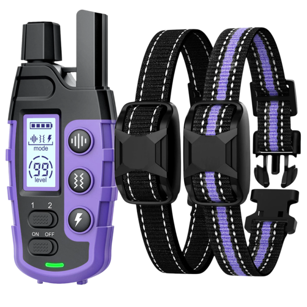 Ensemble de 2 colliers de dressage électriques pour chiens 2–54 kg Étanche Rechargeable Vibrations Son Choc Télécommande Dressage des animaux de compagnie violet