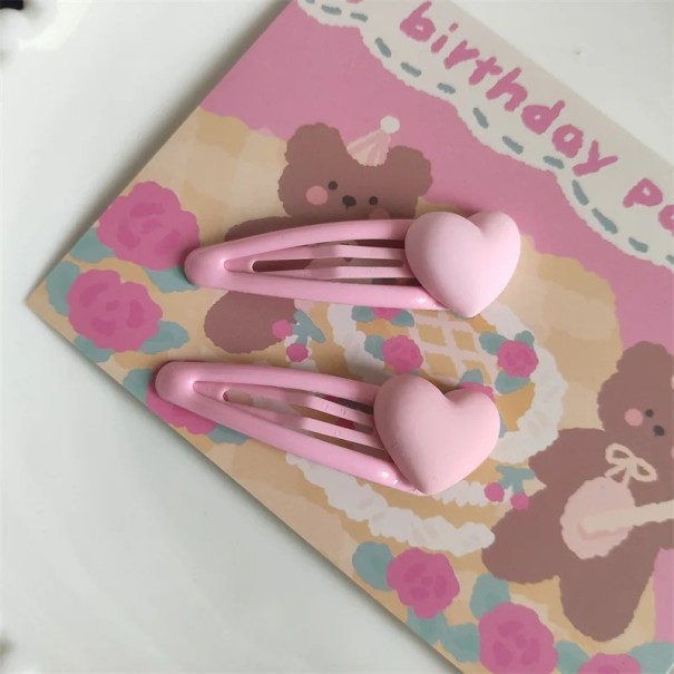 Ensemble de 2 pcs de pinces à cheveux Cœurs roses Fini mat Alliage BB accessoire capillaire latéral 1