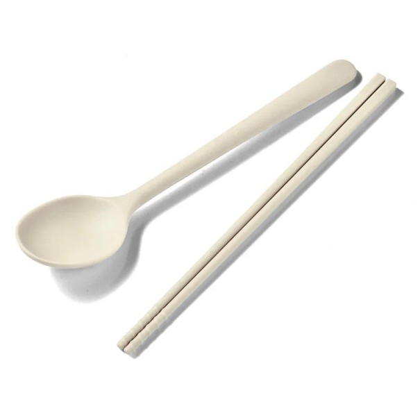 Ensemble de 2 pièces de couverts en silicone cuillère et baguettes Couverts de cuisine souples pour un usage quotidien, voyage et maison blanc