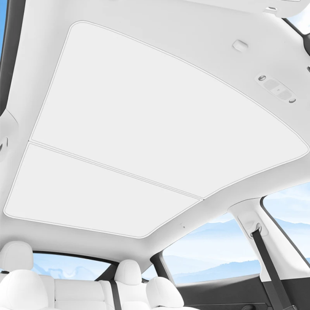 Ensemble de 2 pièces de pare-soleils pour fenêtres de toit Tesla Model Y Pare-soleil avant et arrière avec 12 clips Étui de rangement Protection blanc