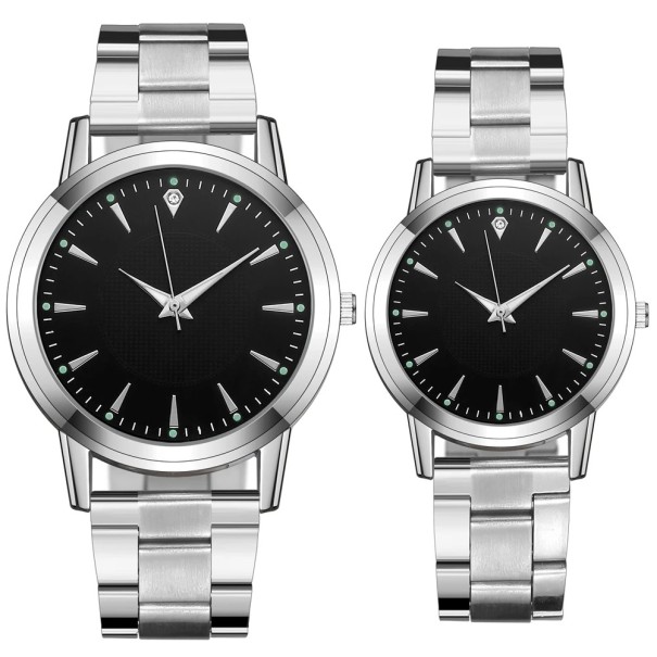 Ensemble de 2 pièces montres pour hommes et femmes couleur argent Alliage Design élégant Cadrans classiques Accessoire stylé Cadeau pour couples noir