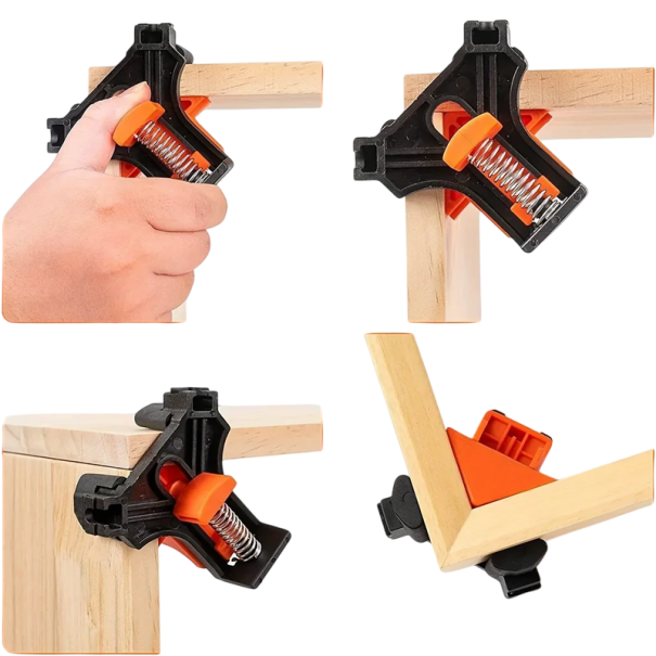 Ensemble de 2 serre-joints d'angle 90° 8,4 x 8 x 3,8 cm pour la menuiserie et le travail du bois Planches d'épaisseur 0,5–1,9 cm Fixation des angles 1