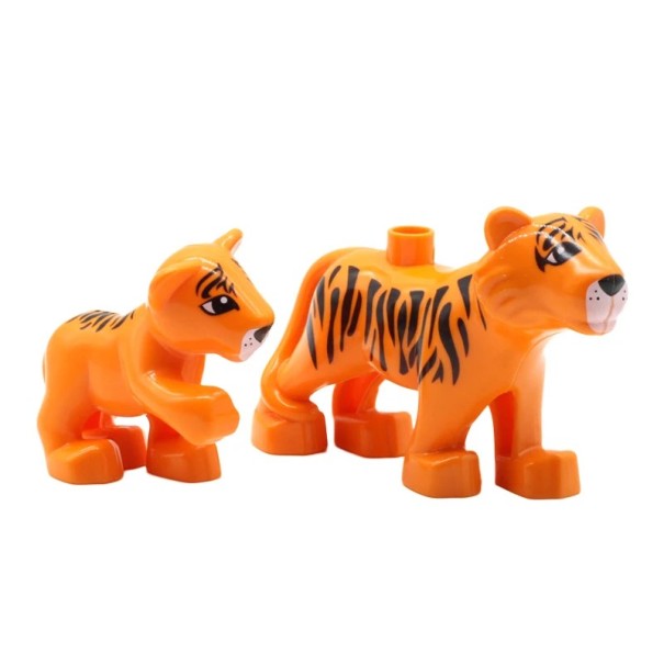 Ensemble de 2 tigres en plastique pour enfants Figurines d'animaux jouet éducatif à assembler orange