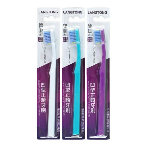 Ensemble de 3 brosses à dents orthodontiques avec des poils en nylon doux pour adultes soins des appareils orthodontiques hygiène buccale 18x2.2x1.5cm PP nylon 1