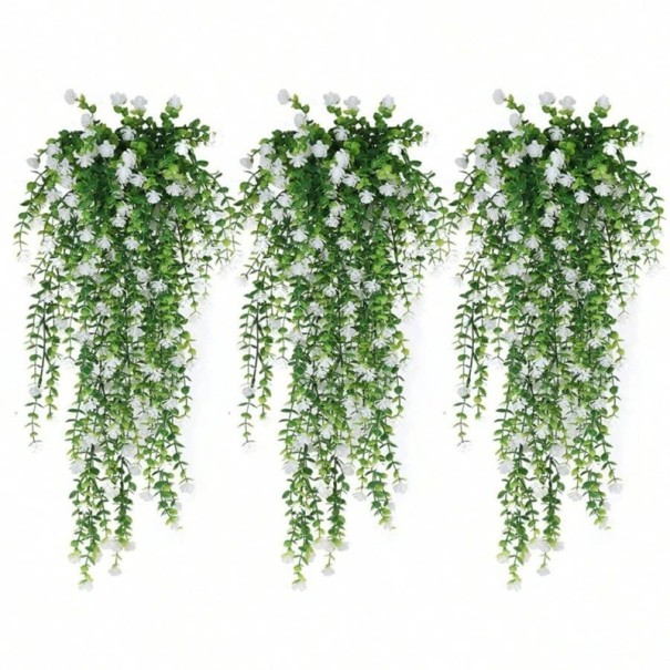 Ensemble de 3 pièces de fleurs artificielles suspendues avec des fleurs colorées de 75 cm Décoration suspendue pour la maison et le jardin Plante artificielle pour mur ou balustrade blanc