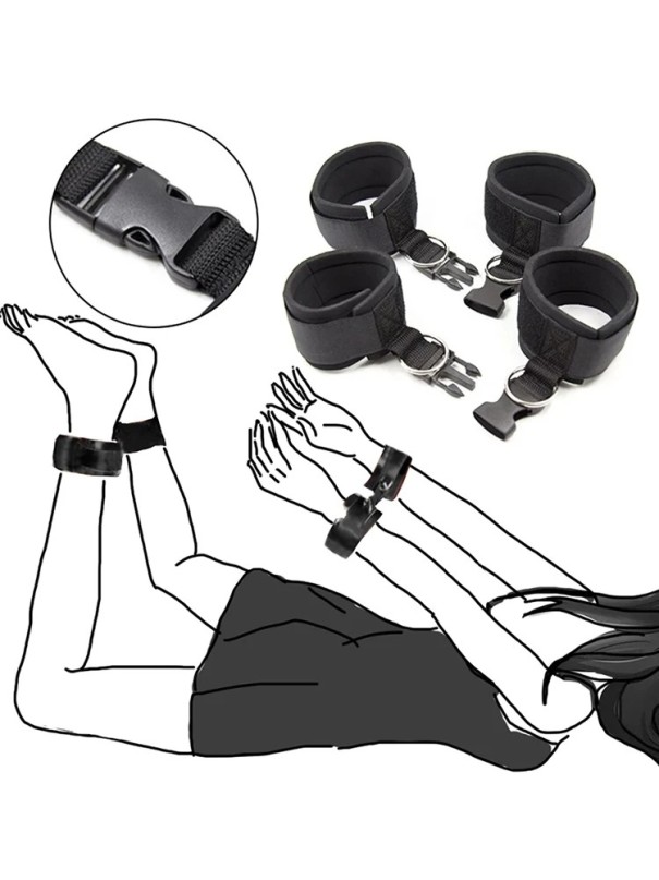 Ensemble de 4 menottes en textile avec velcro et mousqueton en plastique pour attacher les mains et les pieds, utilisation universelle, emballage 1