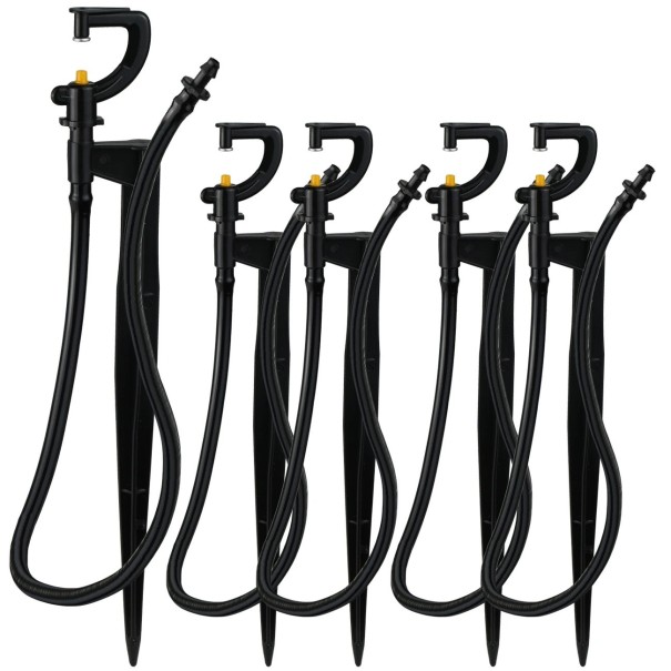Ensemble de 5 arroseurs de jardin 360° avec tête de diffusion et tuyau de 50 cm et connexion 1/4" pour irrigation goutte à goutte 1