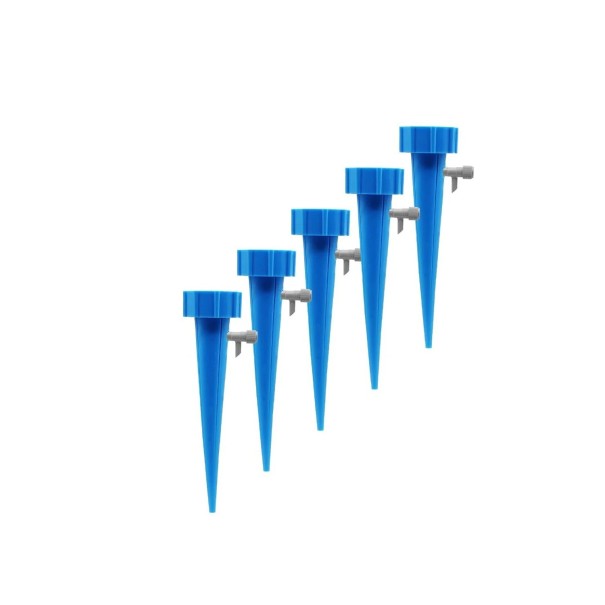 Ensemble de 5 pointes d'auto-arrosage pour fleurs Pointes d'arrosage colorées pour bouteilles en PET avec régulation du débit bleu