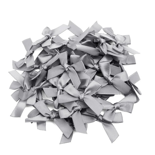Ensemble de 50 nœuds en satin pour cheveux 4 x 3,5 cm Petits nœuds colorés Accessoire capillaire élégant Brillance douce Fabrication gris