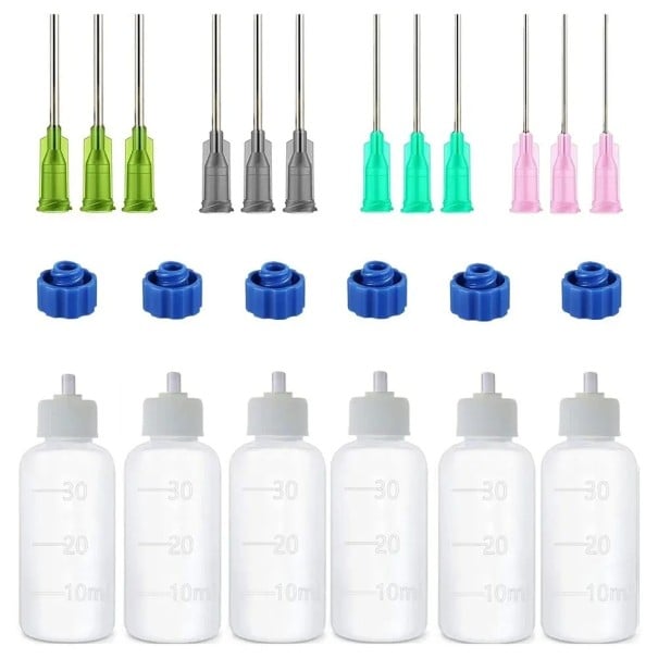 Ensemble de 6 bouteilles en plastique compressibles de 30 ml avec embout multi-aiguille pour la céramique, la peinture à la boue, la décoration 1