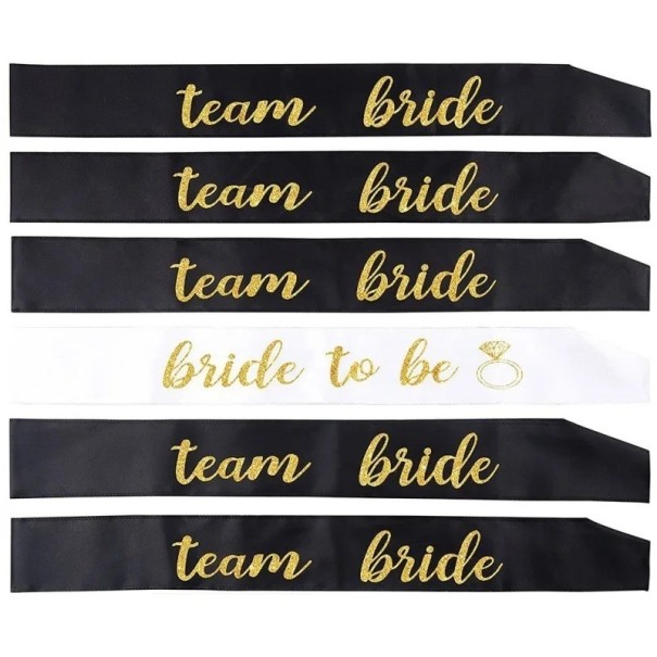 Ensemble de 6 écharpes de mariage Team Bride + Bride To Be en satin 156 x 9,5 cm Décoration de fête prénuptiale 1