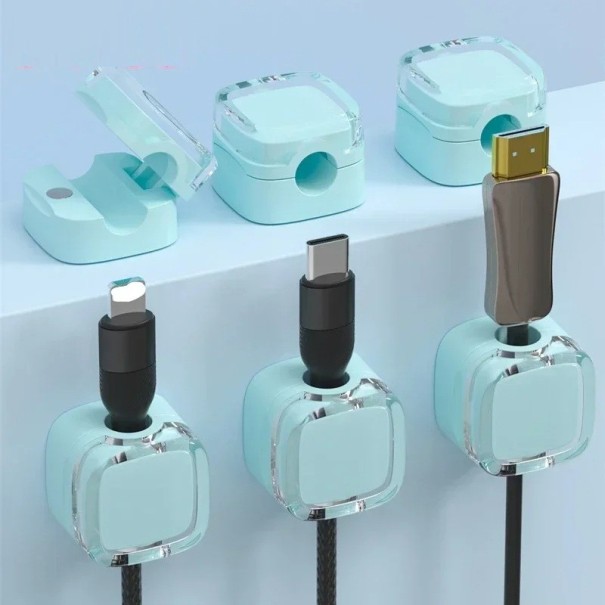 Ensemble de 6 supports magnétiques colorés pour câbles avec base adhésive pour la gestion des fils 22 x 22 x 14,6 mm bleu