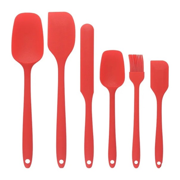 Ensemble de 6 ustensiles de cuisine en silicone pour la maison Spatule, retourne-crêpes, pinceau, outils de pâtisserie et de cuisson rouge