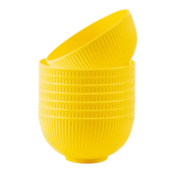 Ensemble de 8 bols en plastique 7,8 x 15 cm Bols ronds colorés pour salade, soupe et dessert Vaisselle réutilisable pour la cuisine et en voyage jaune