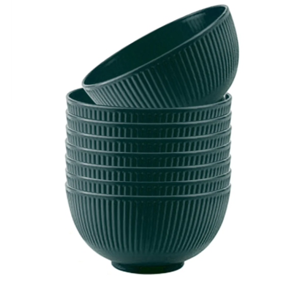 Ensemble de 8 bols en plastique 7,8 x 15 cm Bols ronds colorés pour salade, soupe et dessert Vaisselle réutilisable pour la cuisine et en voyage vert foncé