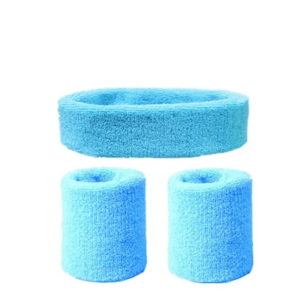 Ensemble de bandeau de sport et deux bandeaux anti-transpiration Design en coton coloré Matériau absorbant pour le sport, la course à pied, le cyclisme et les jeux de ballon bleu