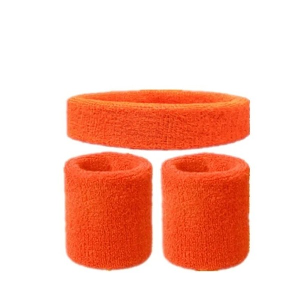 Ensemble de bandeau de sport et deux bandeaux anti-transpiration Design en coton coloré Matériau absorbant pour le sport, la course à pied, le cyclisme et les jeux de ballon orange