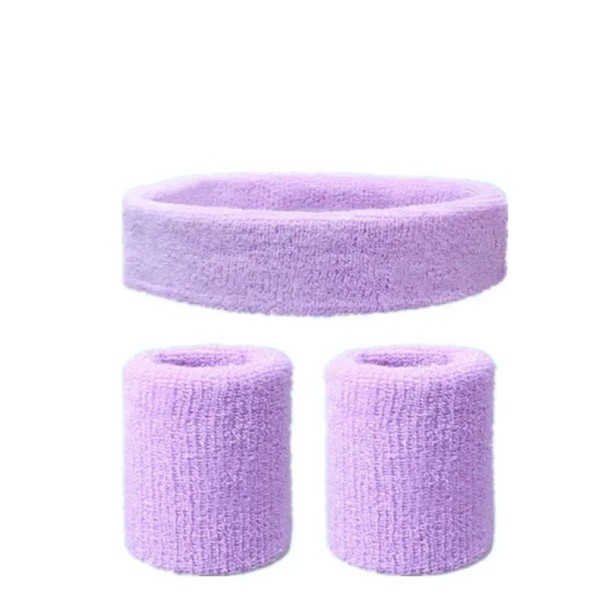 Ensemble de bandeau de sport et deux bandeaux anti-transpiration Design en coton coloré Matériau absorbant pour le sport, la course à pied, le cyclisme et les jeux de ballon violet