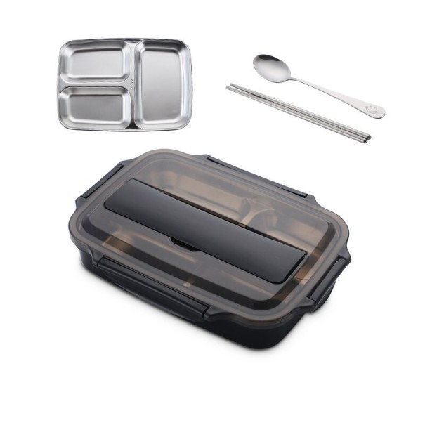 Ensemble de boîte bento et couverts 3 pièces noir S