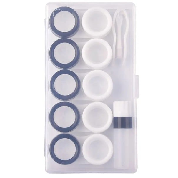 Ensemble de boîtiers pour lentilles de contact avec accessoires boîtier en plastique coloré avec plusieurs compartiments et flacon noir