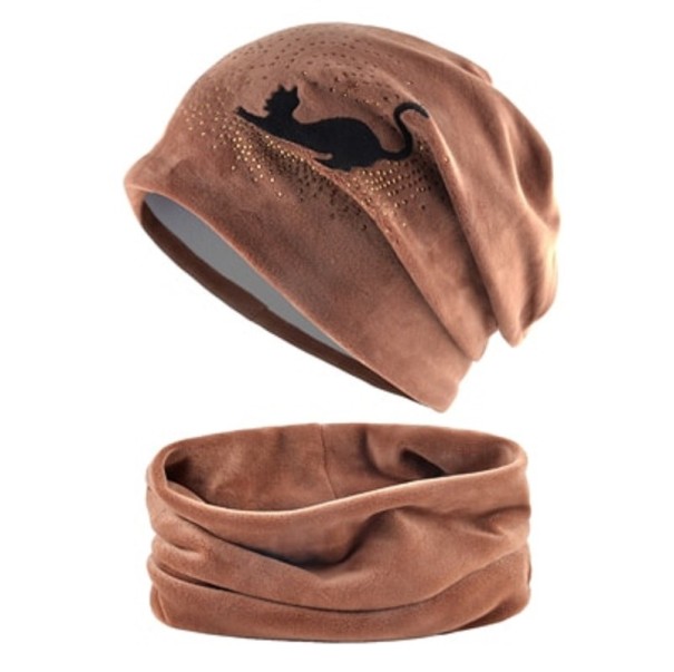 Ensemble de bonnet et de col marron